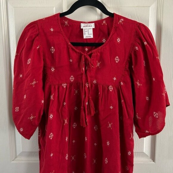 Ariat Red Western Boho Lightweight Bohemian Shirt Blouse Sz Medium - Picture 2 of 16